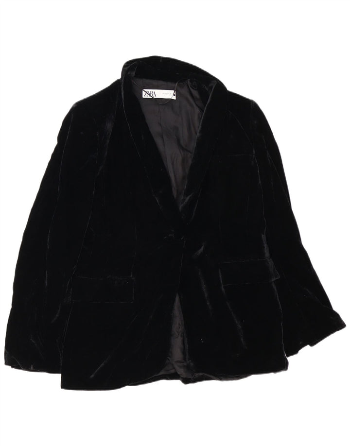 Zara Dame Oversized 1 Knap Velvet Blazer Jacket UK 14 Medium Sort