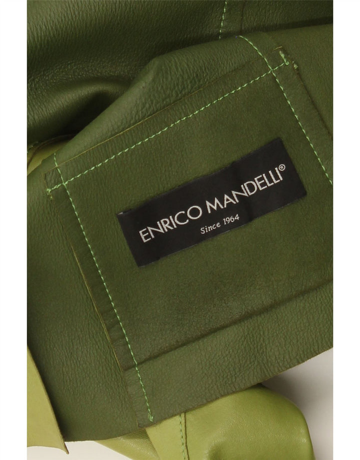 Enrico Mandelli Dame 4-knaps læder blazerjakke UK 14 Medium Grøn