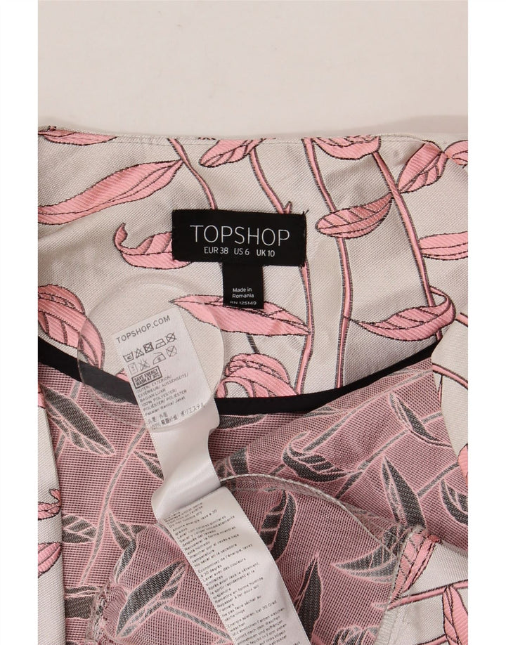 Topshop Womens Crop Abstrakt mønster skjortebluse UK 10 Small White