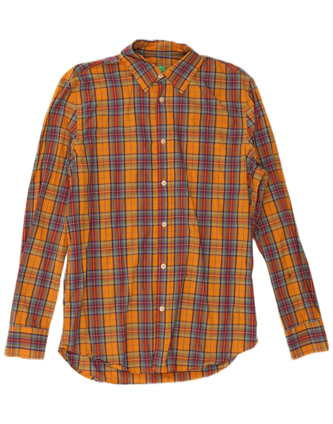 Benetton herreskjorte medium orange ternet bomuld
