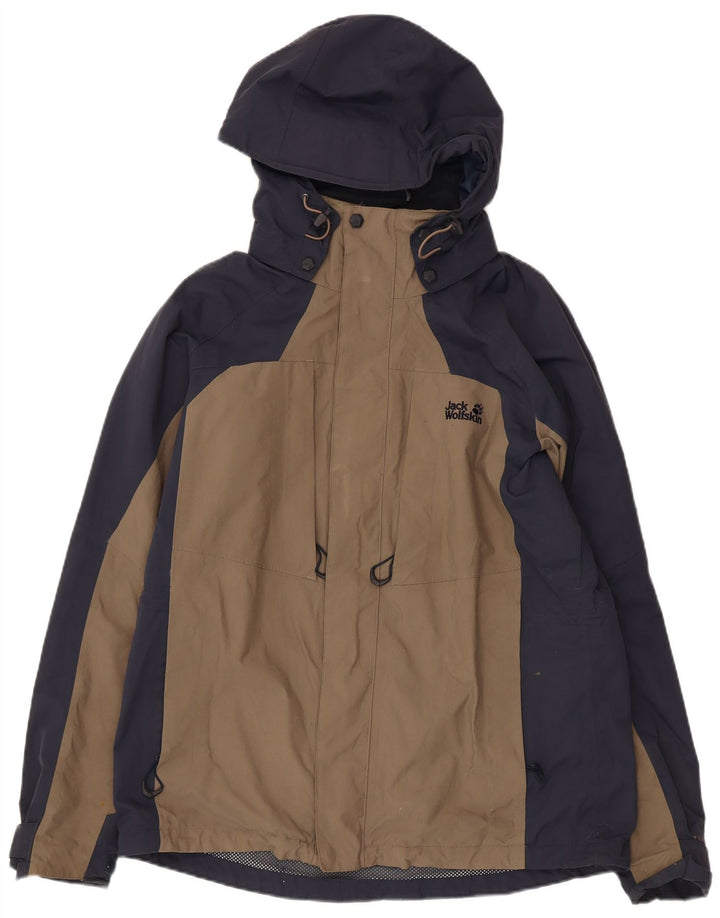 Jack Wolfskin Regnjakke med hætte til mænd UK 36/38 Medium Beige Colourblock