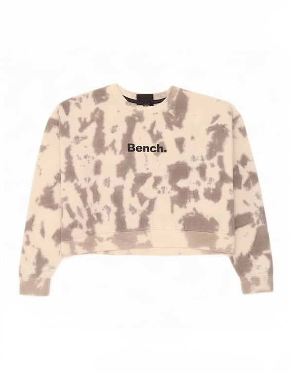 Bænk Dame Crop Graphic Sweatshirt Jumper UK 14 Large Grey Tie Dye Bomuld