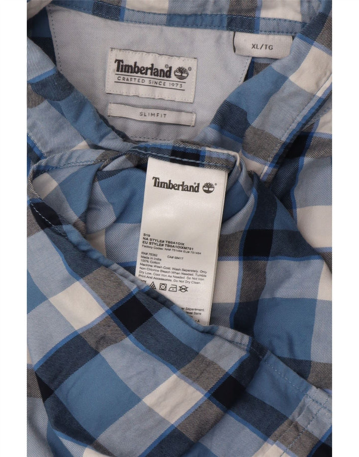 TIMBERLAND Herre Slim Fit skjorte XL blå ternet bomuld