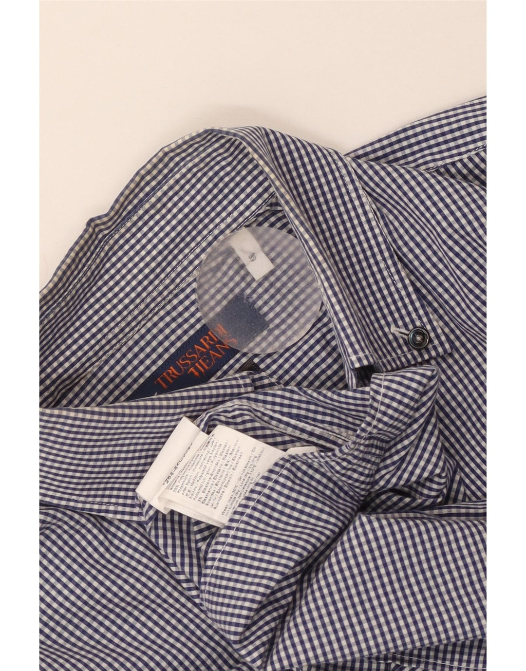 Trussardi Jeans Herreskjorte str. 39 Medium Blue Gingham Cotton