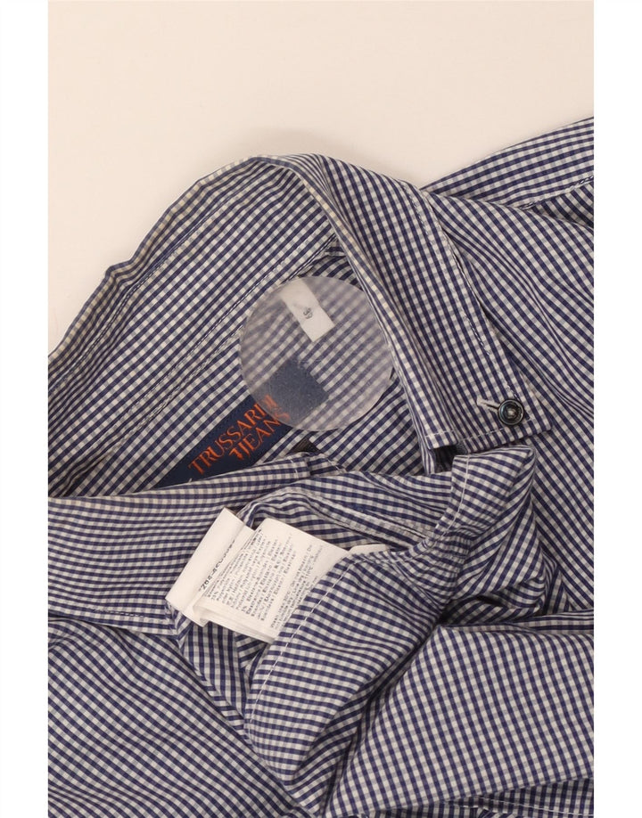 Trussardi Jeans Herreskjorte str. 39 Medium Blue Gingham Cotton