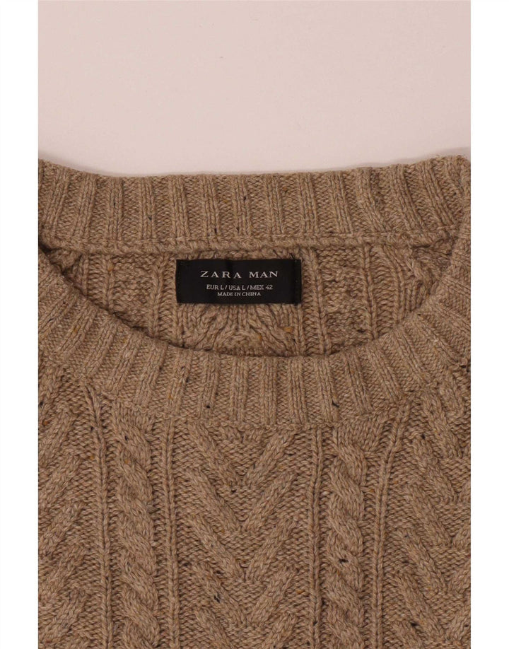 Zara Herre Boat Neck Jumper Sweater Large Beige
