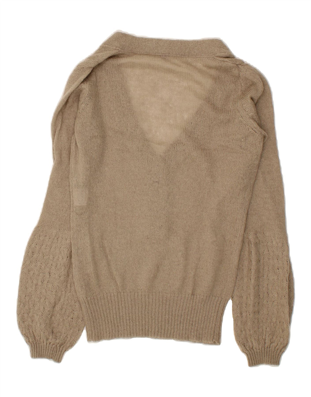 VINTAGE Womens V-Neck Jumper Sweater UK 14 Medium Beige Acrylic Vintage Vintage and Second-Hand Vintage from Messina Hembry 