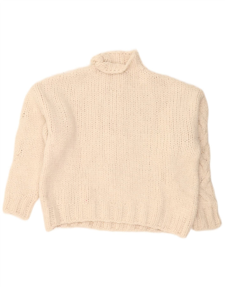 Zara Dame Oversized Turtle Neck Jumper Sweater UK 16 Large White Acryl