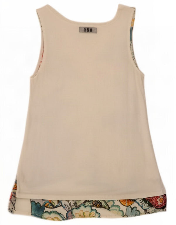Desigual Womens Graphic Vest Top UK 6 XS White Floral Cotton