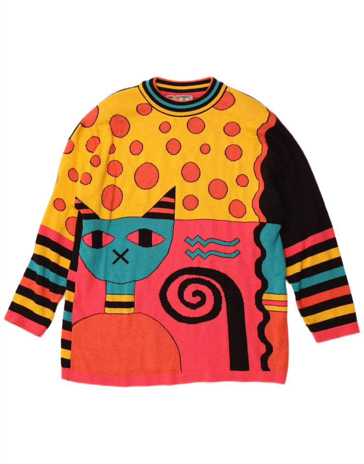 VINTAGE Dame sweater med rund hals DK 16 Stor Flerfarvet