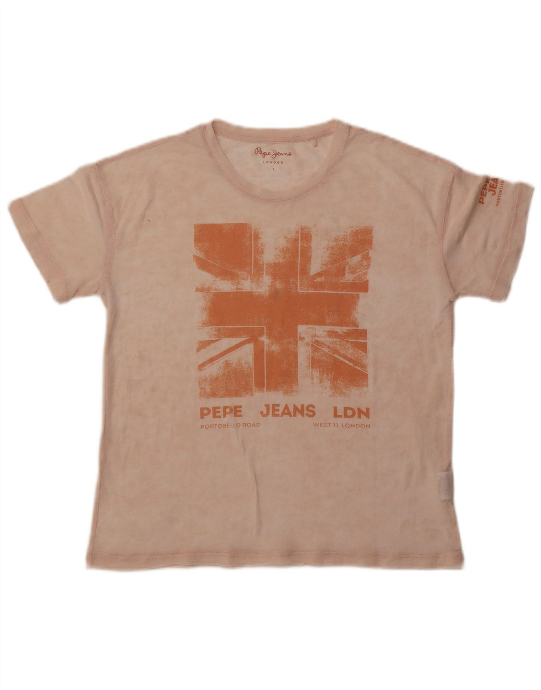 PEPE Jeans Kvinder Oversized grafisk T-shirt Top UK 10 Small Beige Bomuld