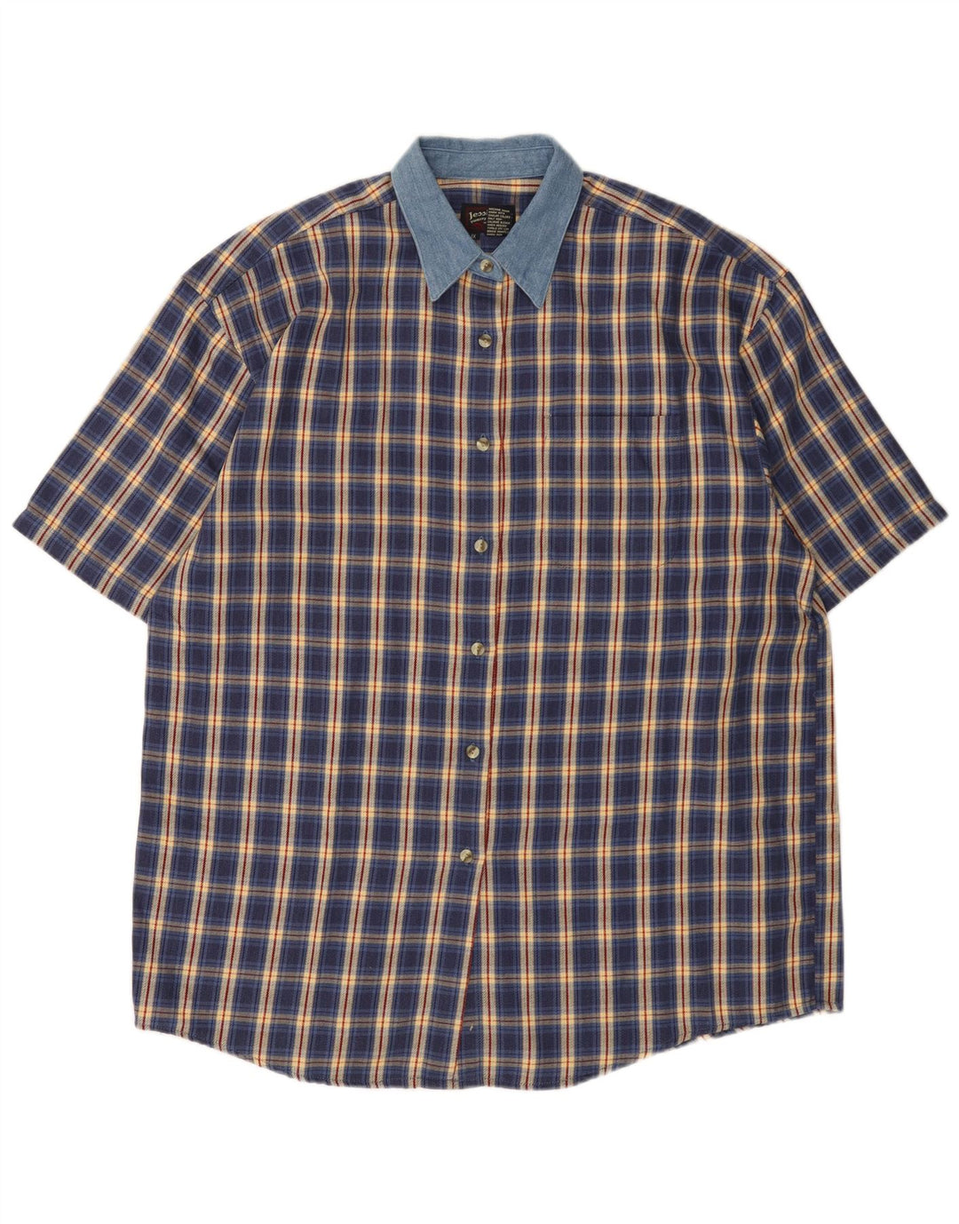 LEE oversized kortærmet flannelskjorte til kvinder, UK 18 XL marineblå ternet