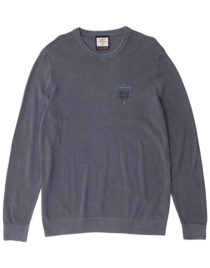 AERONAUTICA MILITARE Herre sweater med rund hals XL blå bomuld