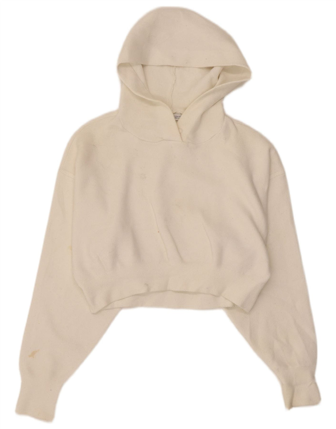 Zara Womens Crop Hoodie Jumper UK 12 Medium White Viscose