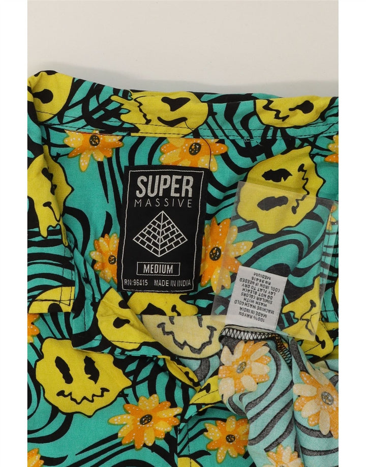SUPER MASSIVE Mens Graphic Short Sleeve Shirt Medium Turquoise Floral Vintage Super Massive and Second-Hand Super Massive from Messina Hembry 