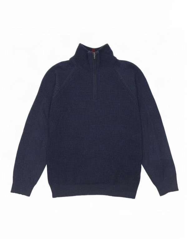 White Stuff Herre Zip Neck Jumper Sweater XL Navy Blue Lammeuld