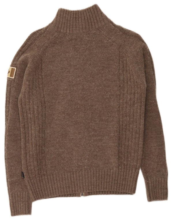 Canadiens Womens Oversized Full Zip Cardigan Sweater UK 10 Small Brown Wool