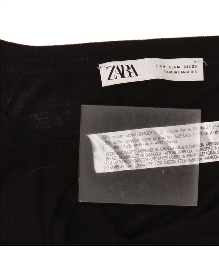 Zara Dame Boat Neck Jumper Sweater UK 14 Medium Black Viscose