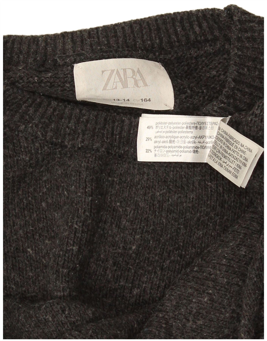 Zara Girls Crop Crew Neck Jumper Sweater 13-14 År Grå Polyester