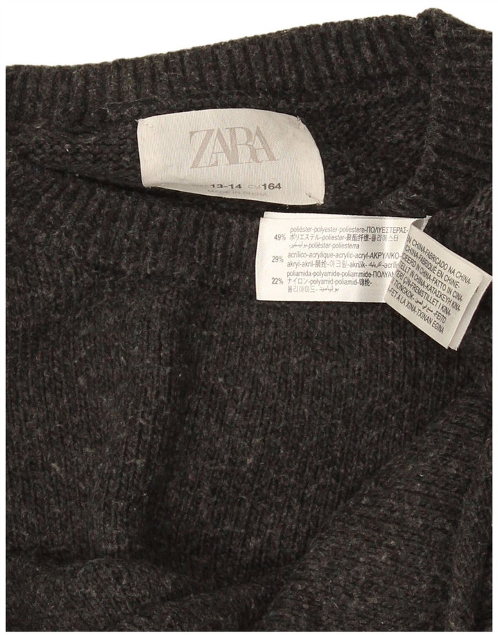 Zara Girls Crop Crew Neck Jumper Sweater 13-14 År Grå Polyester