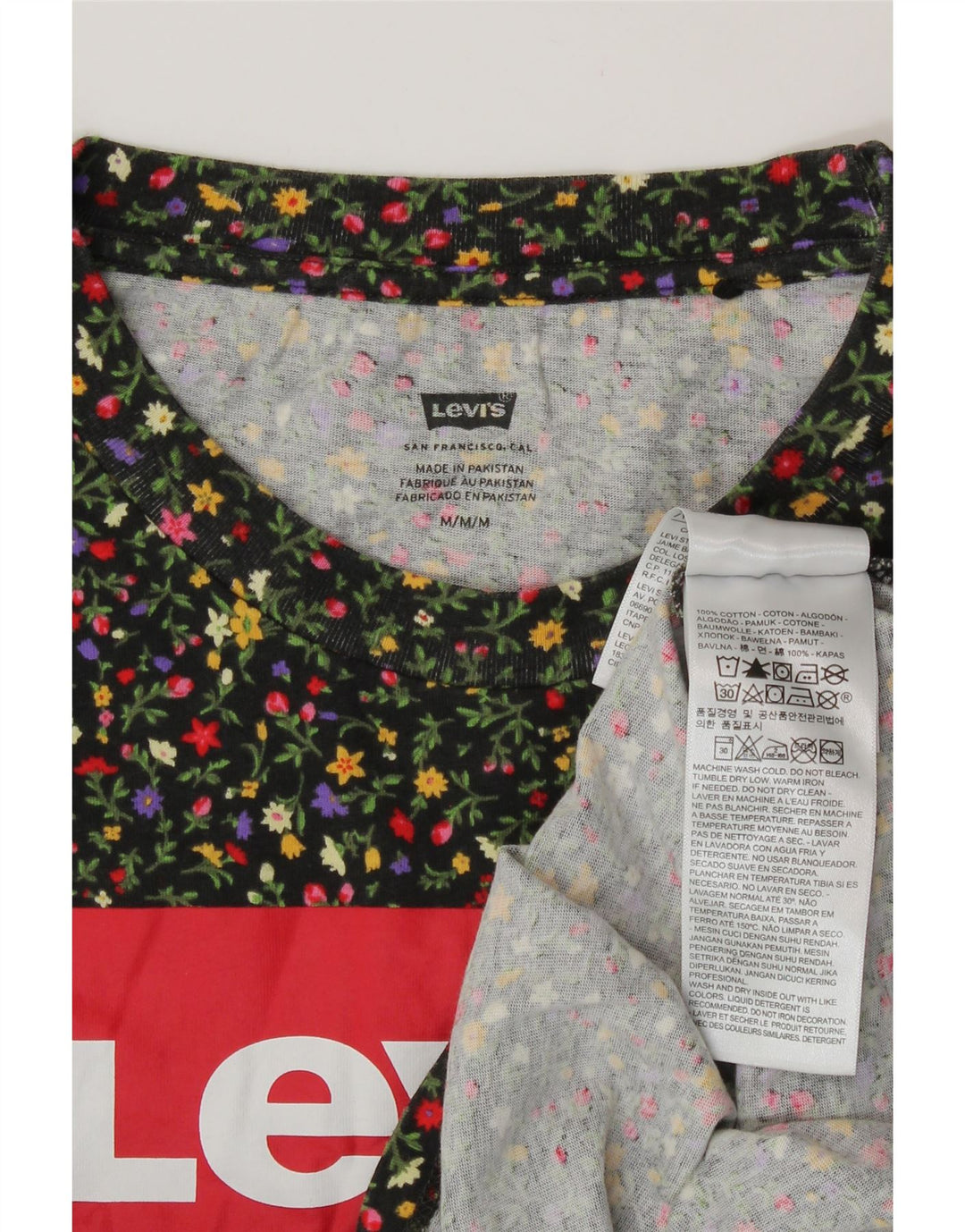 Levi's Grafisk T-shirt top til kvinder UK 14 Medium Flerfarvet blomstret bomuld