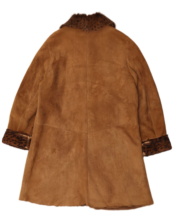 Vintage Kvinders Oversized Shearling Coat UK 14 Medium Brown Animal Print
