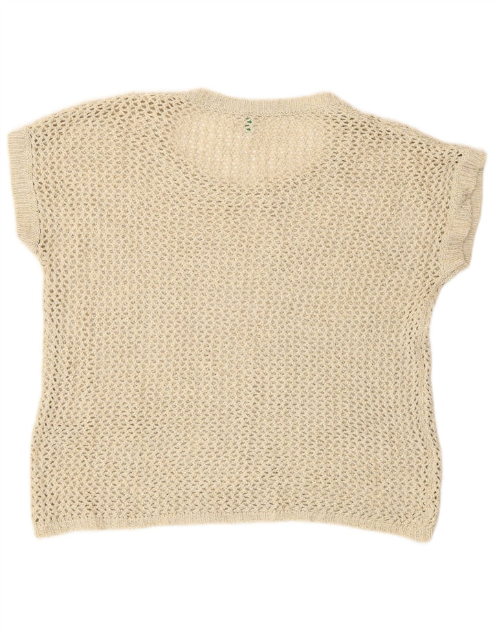 Benetton Hæklet Vest Tank Top UK 14 Medium Beige