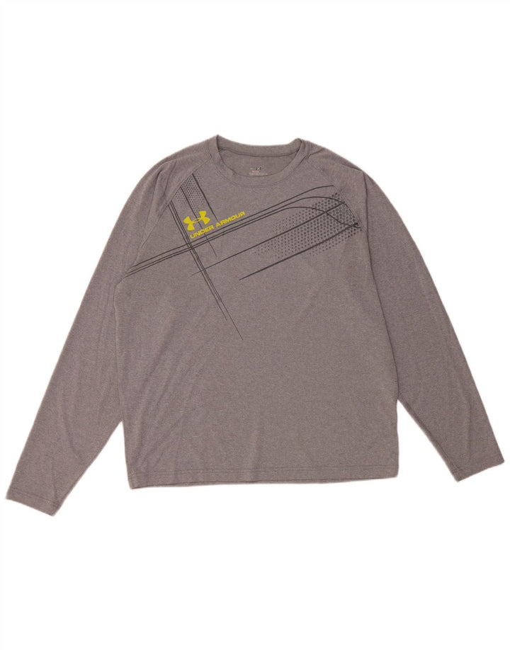 UNDER ARMOUR Herre Heat Gear Grafisk Top Langærmet Stor Grå Polyester