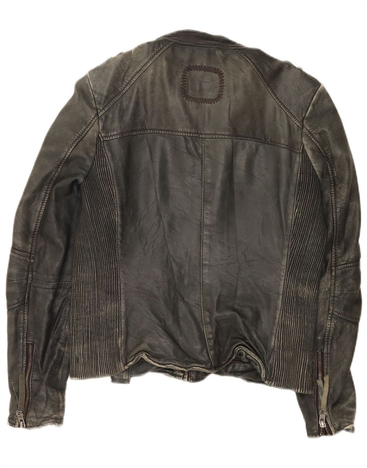 Tigha Dame Læder Racer Jakke UK 16 Large Khaki