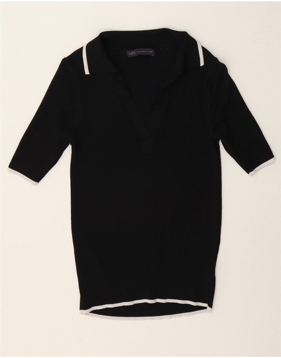Marks & Spencer Dame Polo Shirt UK 8 Small Black Viscose