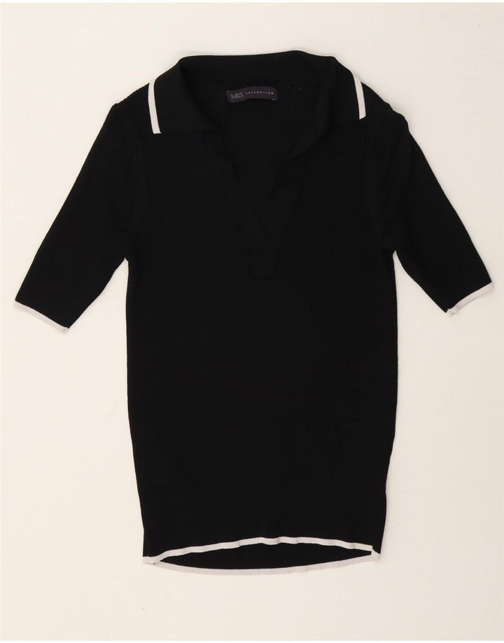 Marks & Spencer Dame Polo Shirt UK 8 Small Black Viscose