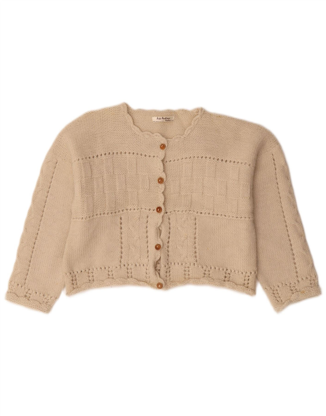 Vintage Dame Crop Cardigan Sweater UK 14 Medium Beige