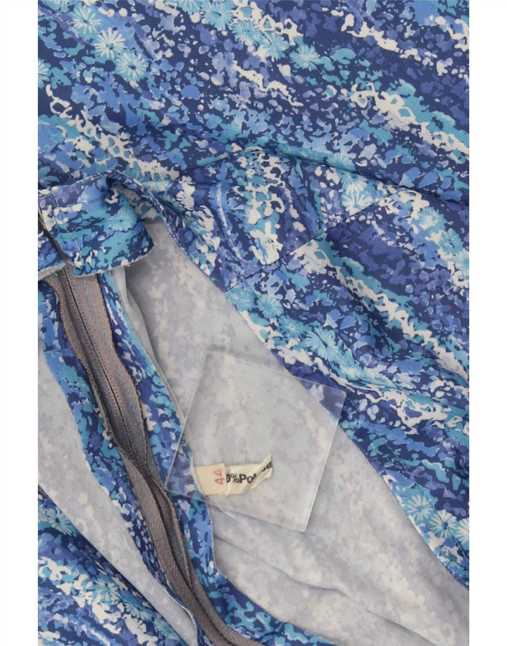 Vintage Dame Ærmeløs A-Line Kjole IT 44 Medium Blue Floral Polyester