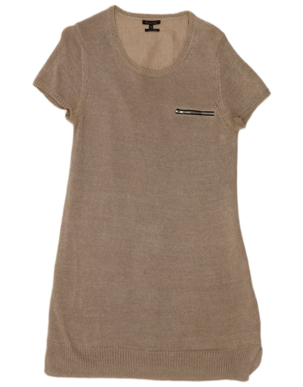 Massimo Dutti Dame Kortærmede Jumper Kjole UK 14 Large Grey Linen