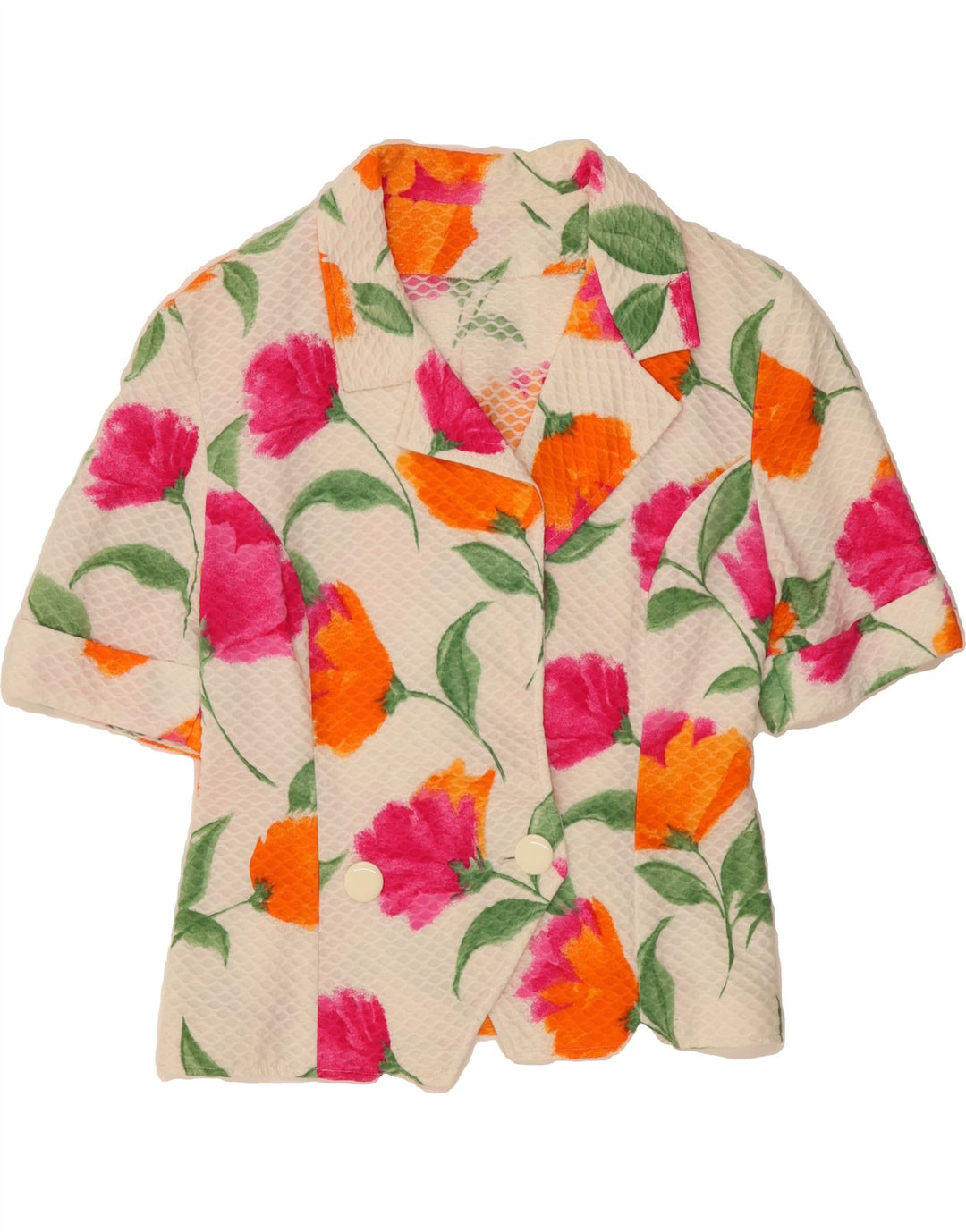 VINTAGE Womens Short Sleeve Blazer Jacket UK 10 Small White Floral Vintage Vintage and Second-Hand Vintage from Messina Hembry 