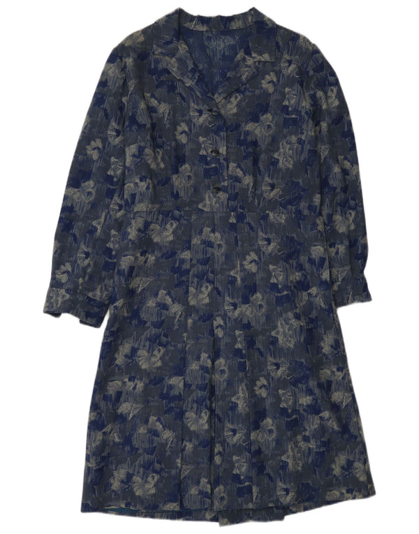 Vintage Dame Langærmet Maxi Kjole UK 6 XS Blue Floral