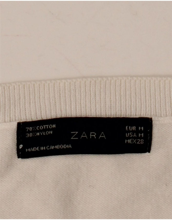 Zara Dame Vest Tank Top UK 12 Medium Hvid Bomuld