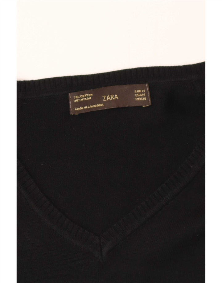 Zara Dame V-hals sweater UK 12 Medium Sort Bomuld