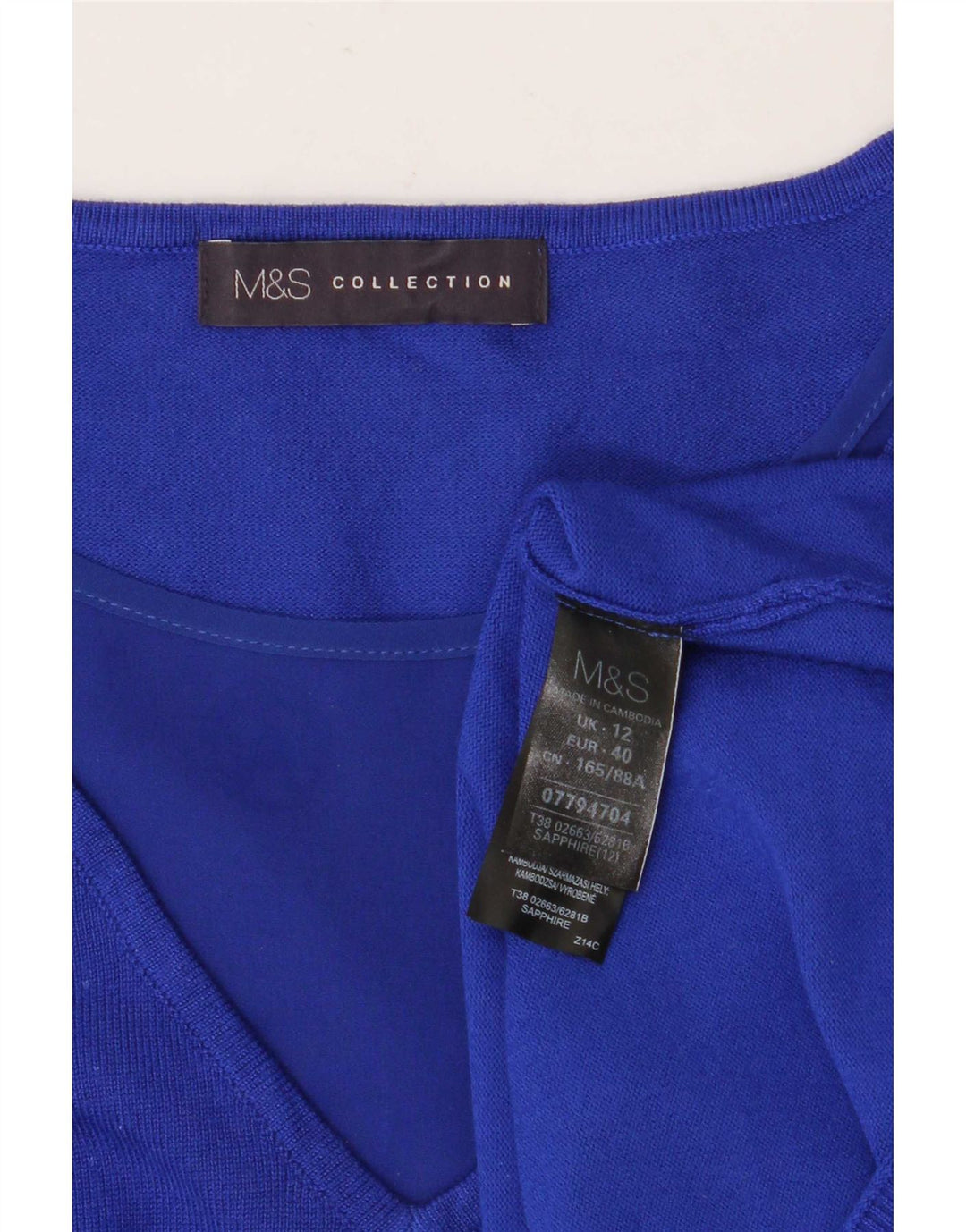 Marks & Spencer Dame 3/4-ærmet V-hals sweater UK 12 Medium Blue