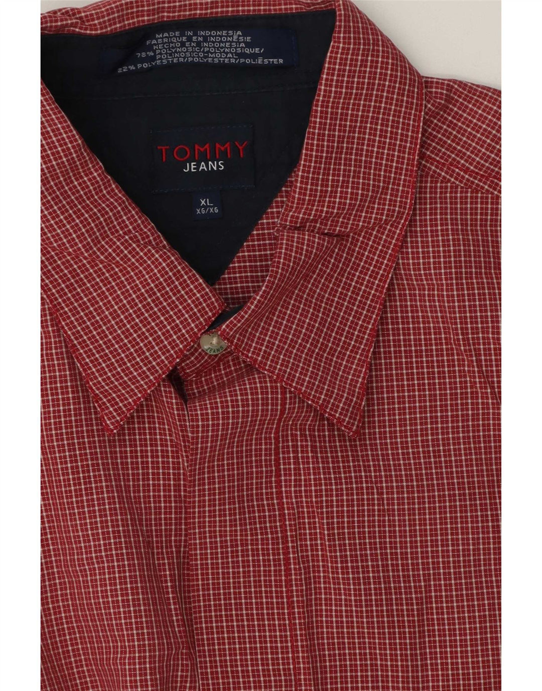 Tommy Hilfiger Kortærmet Herreskjorte XL Rød Gingham Polyester