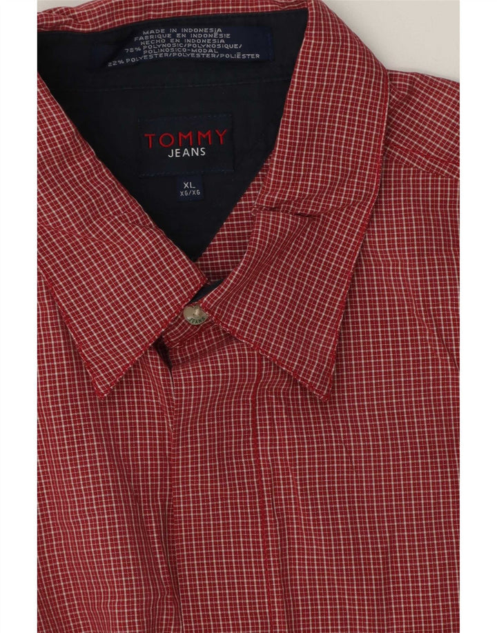 Tommy Hilfiger Kortærmet Herreskjorte XL Rød Gingham Polyester