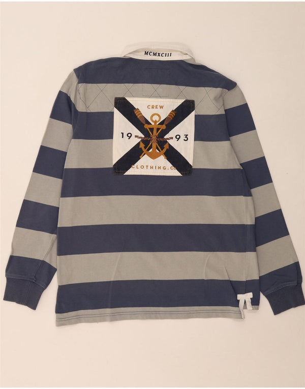 CREW TØJ Herre Grafisk Langærmet Rugby Polo Shirt Stor Grå Stribet