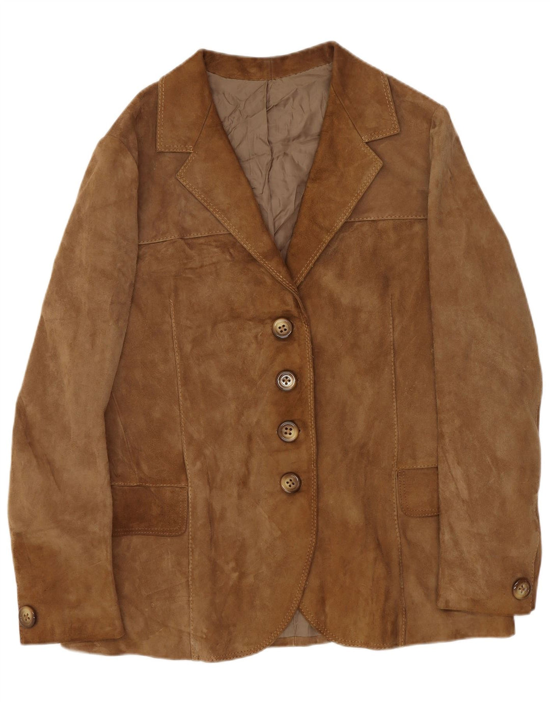 Samar Dame 4-knaps Ruskind Blazer Jacket UK 14 Medium Beige