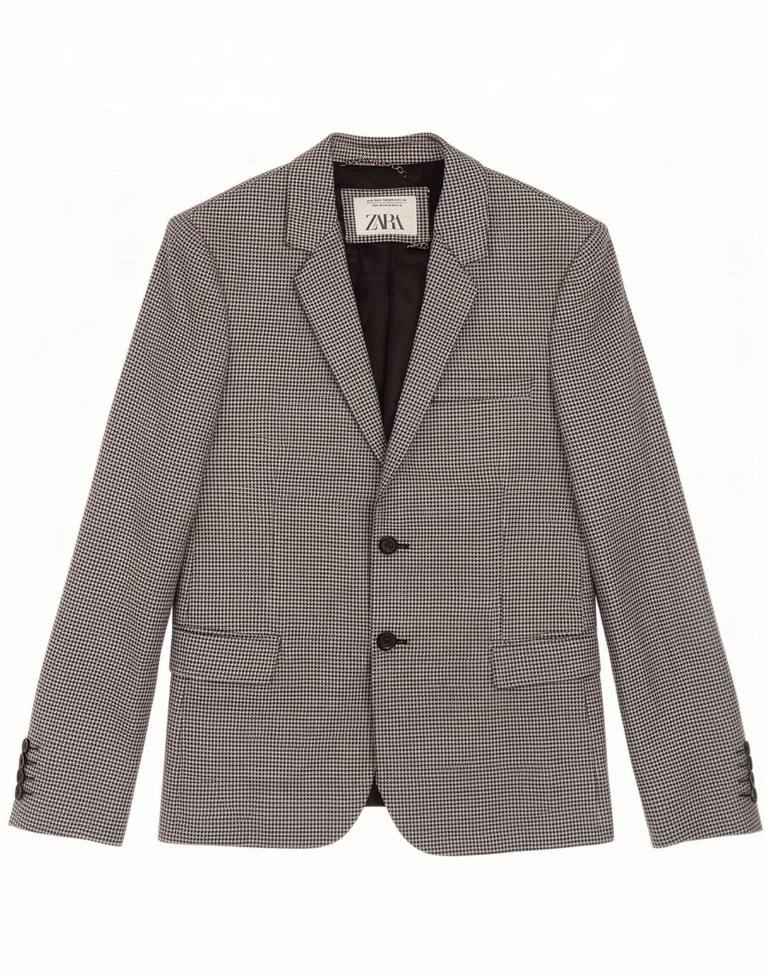 Zara Blazerjakke til mænd med 2 knapper EU 46 Small Black Houndstooth Uld