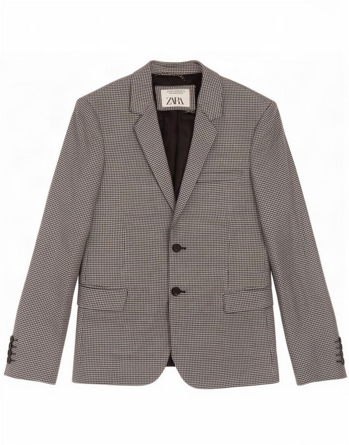 Zara Blazerjakke til mænd med 2 knapper EU 46 Small Black Houndstooth Uld
