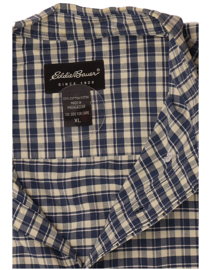 Eddie Bauer kortærmet herreskjorte XL blå ternet bomuld