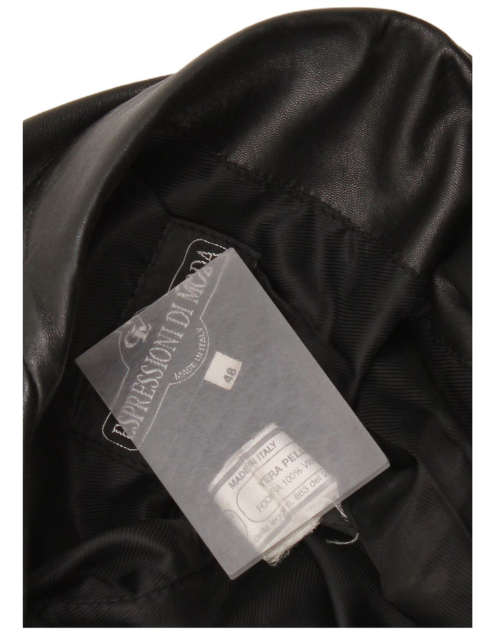 Vintage dame 3-knaps læder blazerjakke IT 48 XL sort læder