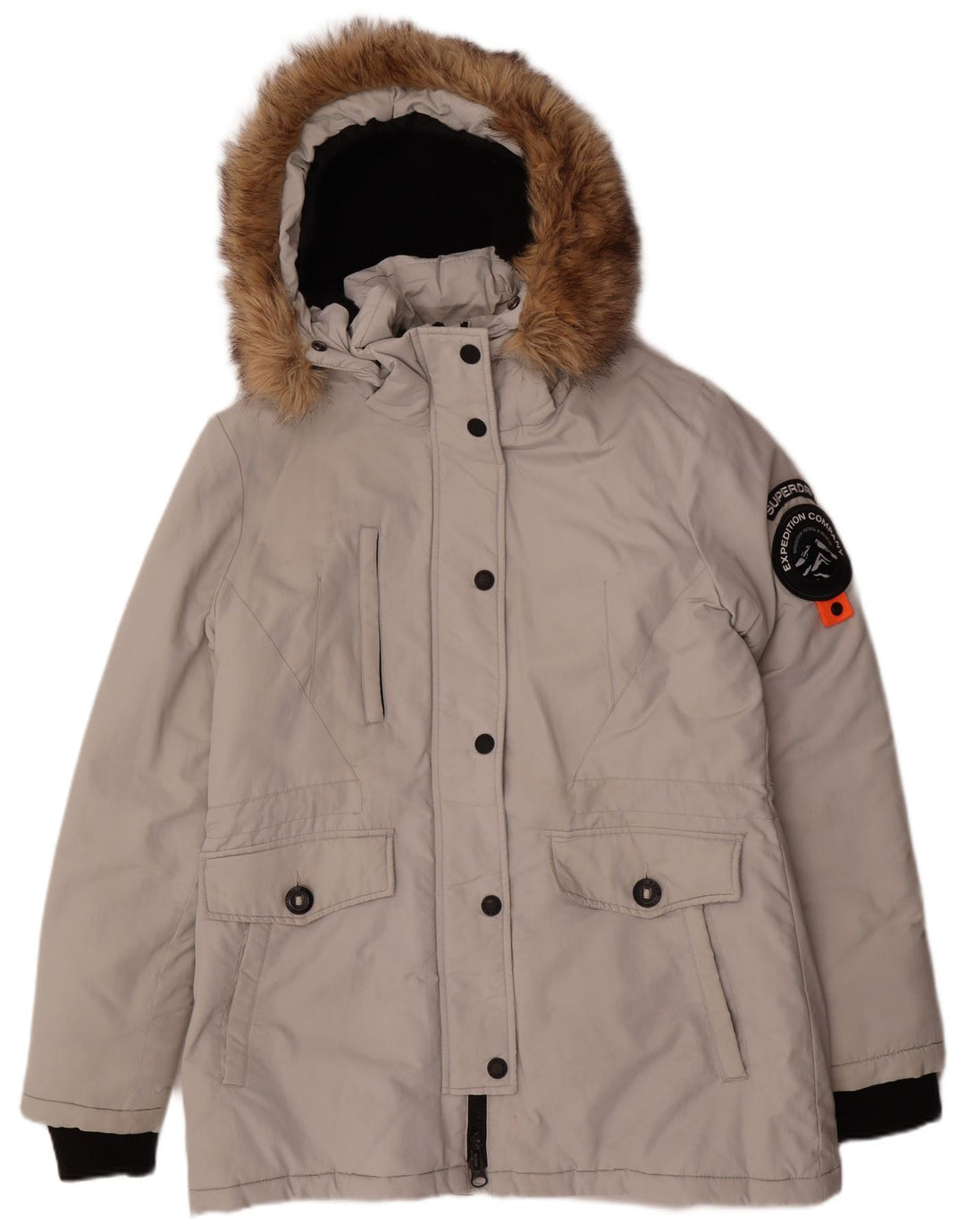 Superdry Parkajakke med hætte til kvinder UK 14 Stor grå nylon