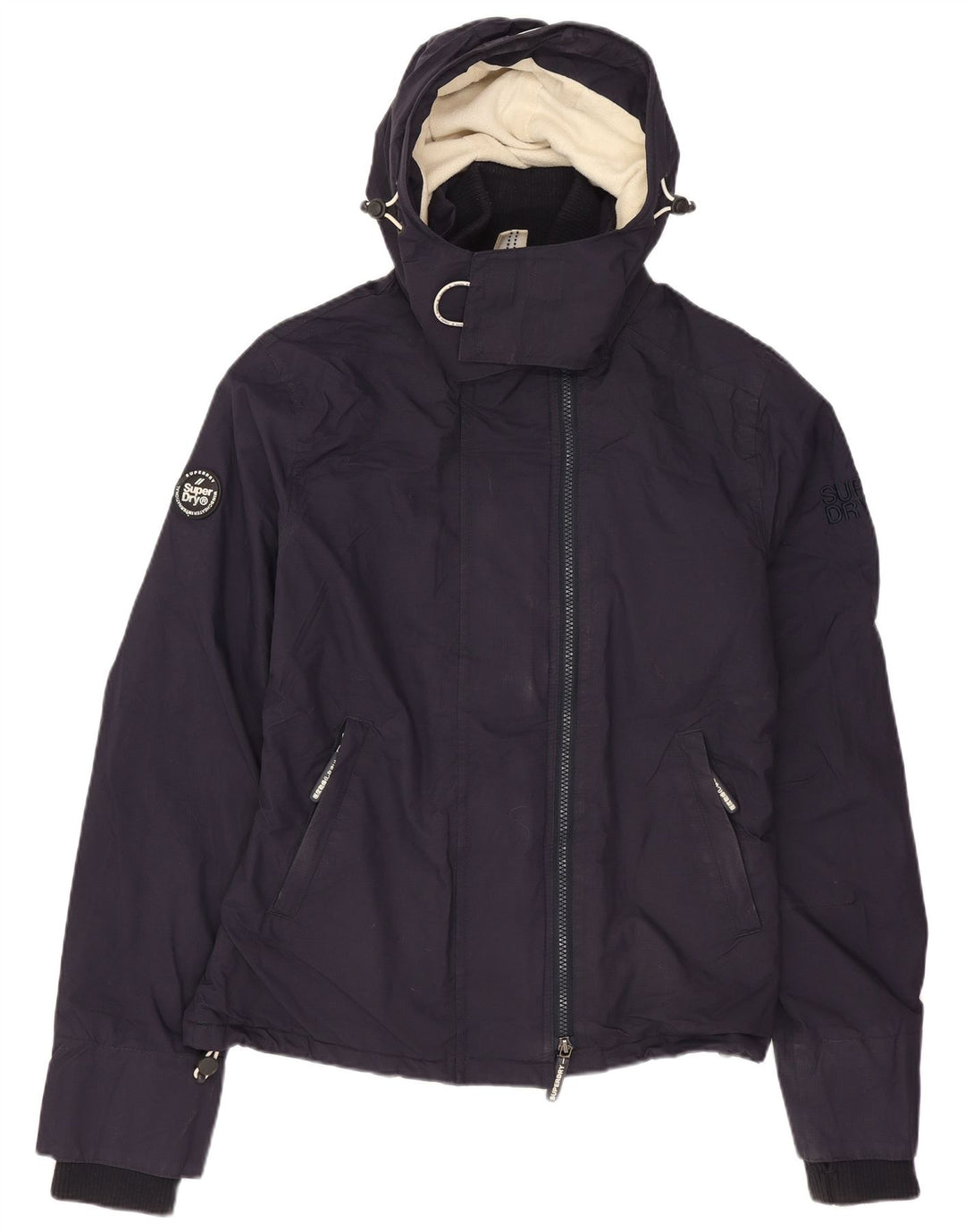 Superdry vindjakkejakke med hætte til kvinder UK 14 Mellem marineblå nylon