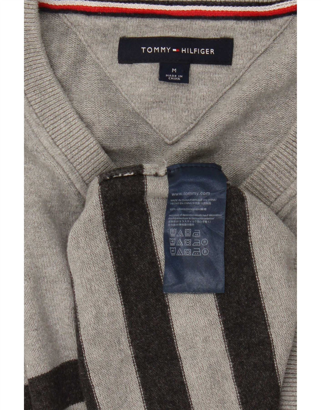 Tommy Hilfiger Herre V-hals sweater Medium Grå Stribet Bomuld